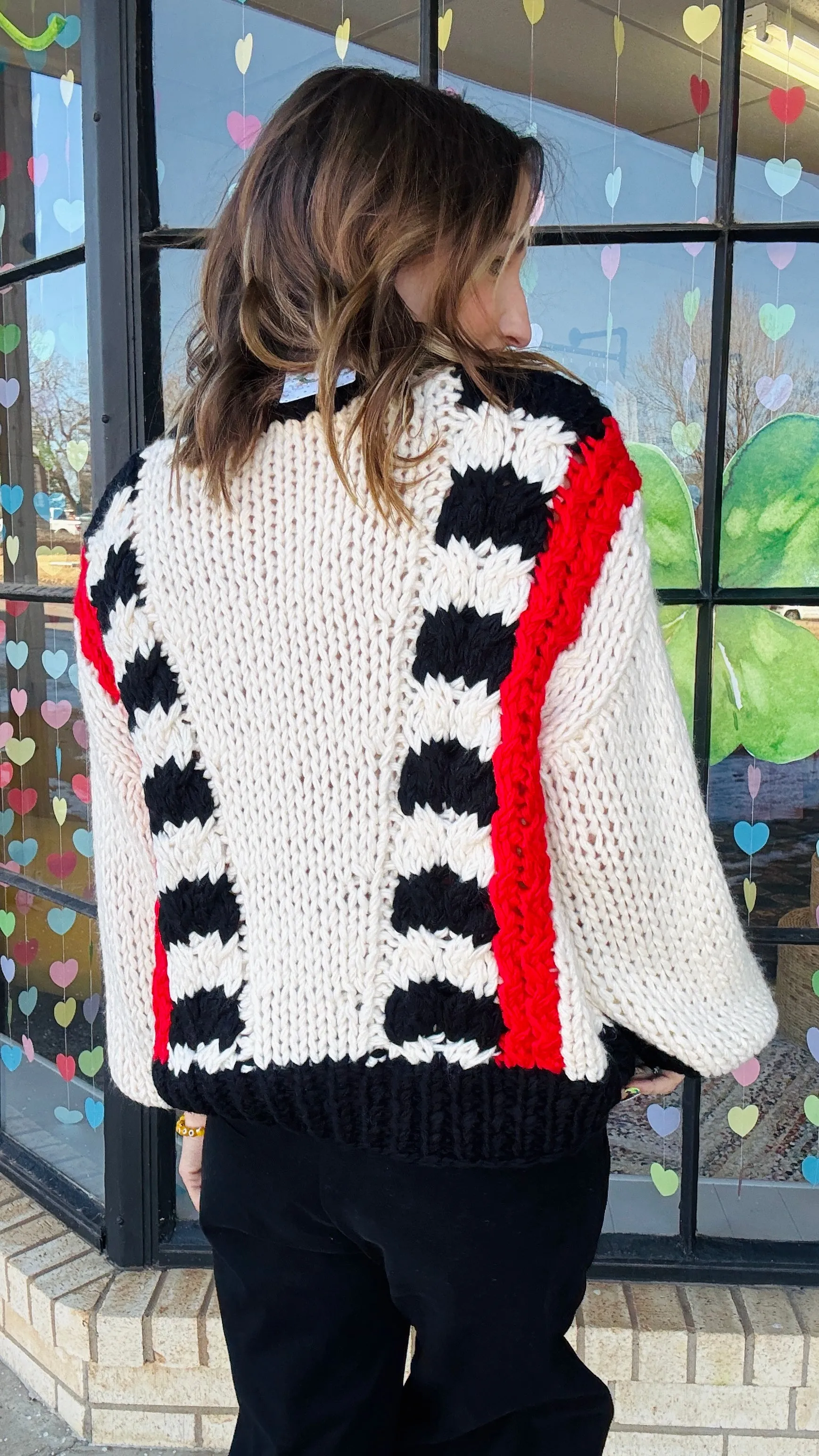 Tyra Chunky Knit Striped Sweater - Red & Black