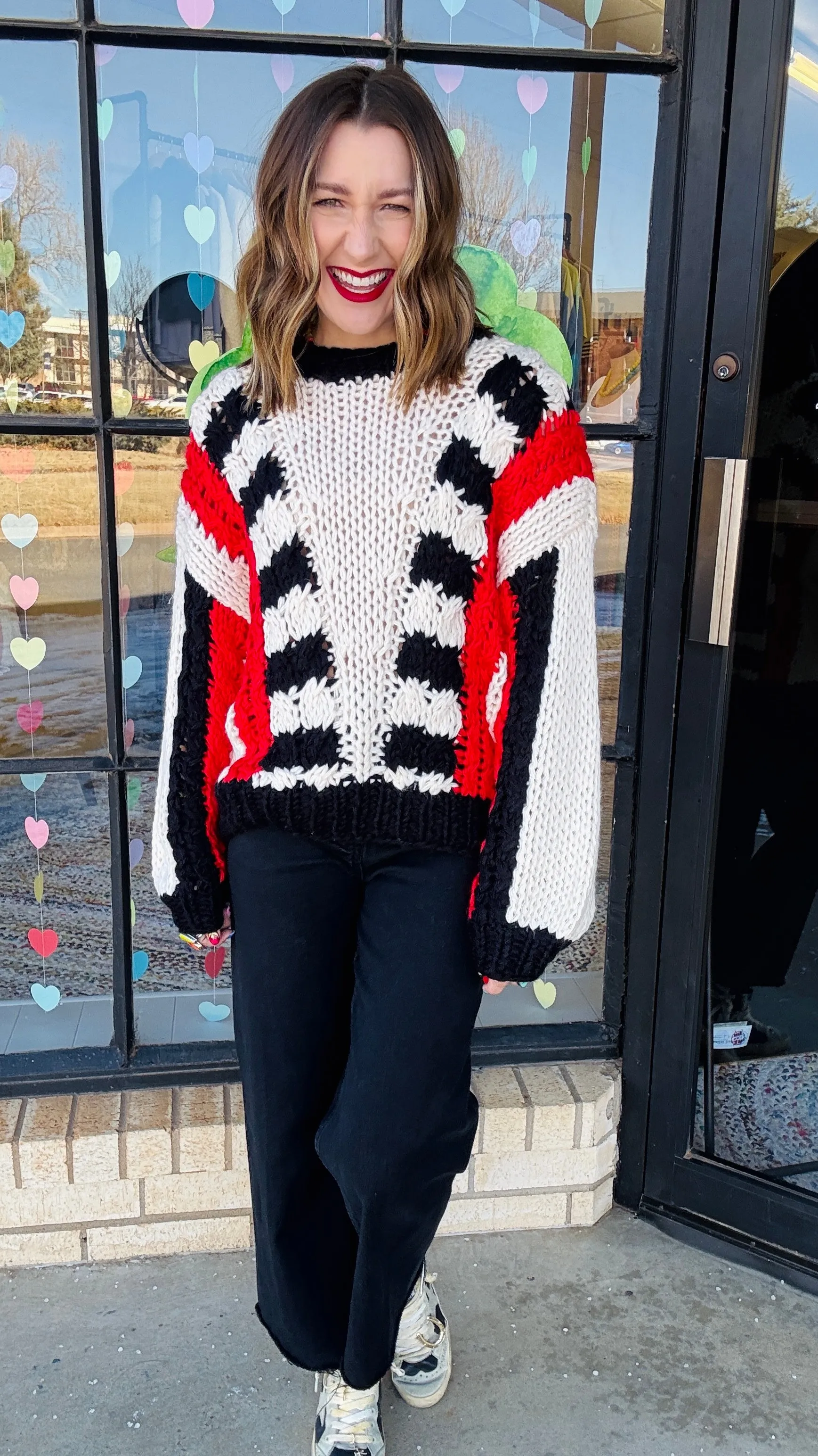 Tyra Chunky Knit Striped Sweater - Red & Black