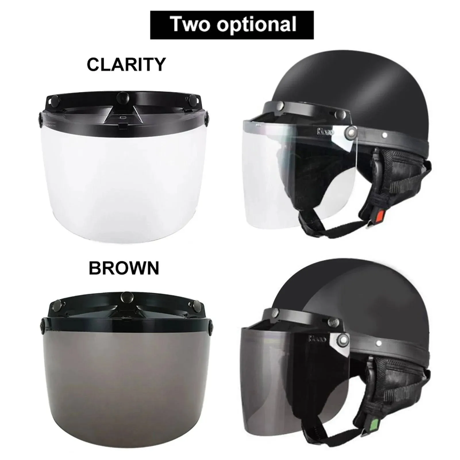 Universal 3 Snap Flip Up Visor Shield Lens for Retro Open Face Motorcycle Helmet Anti-UV Anti-fog and Anti-scratch