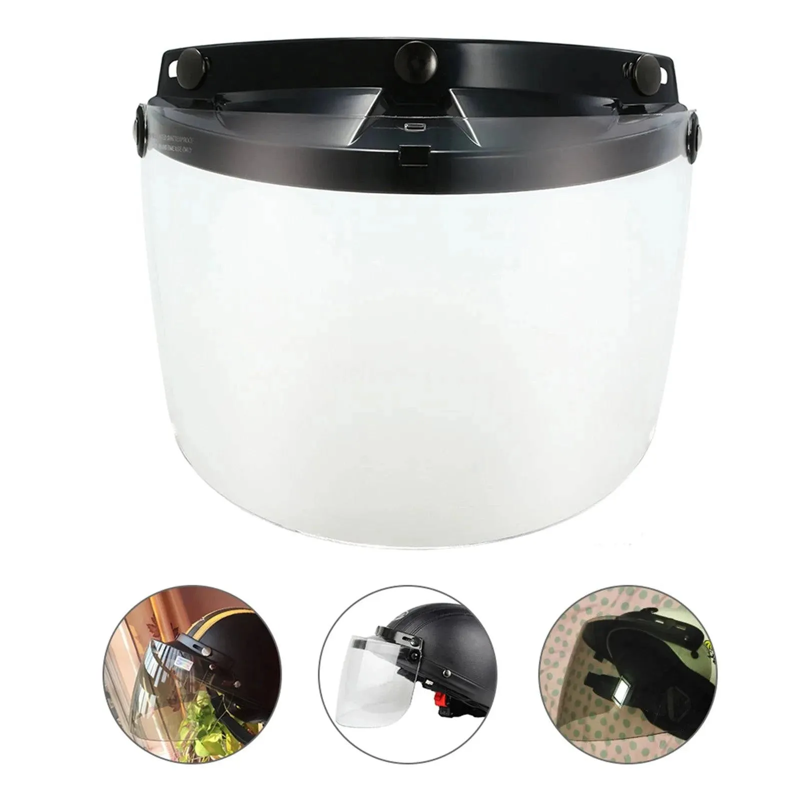 Universal 3 Snap Flip Up Visor Shield Lens for Retro Open Face Motorcycle Helmet Anti-UV Anti-fog and Anti-scratch