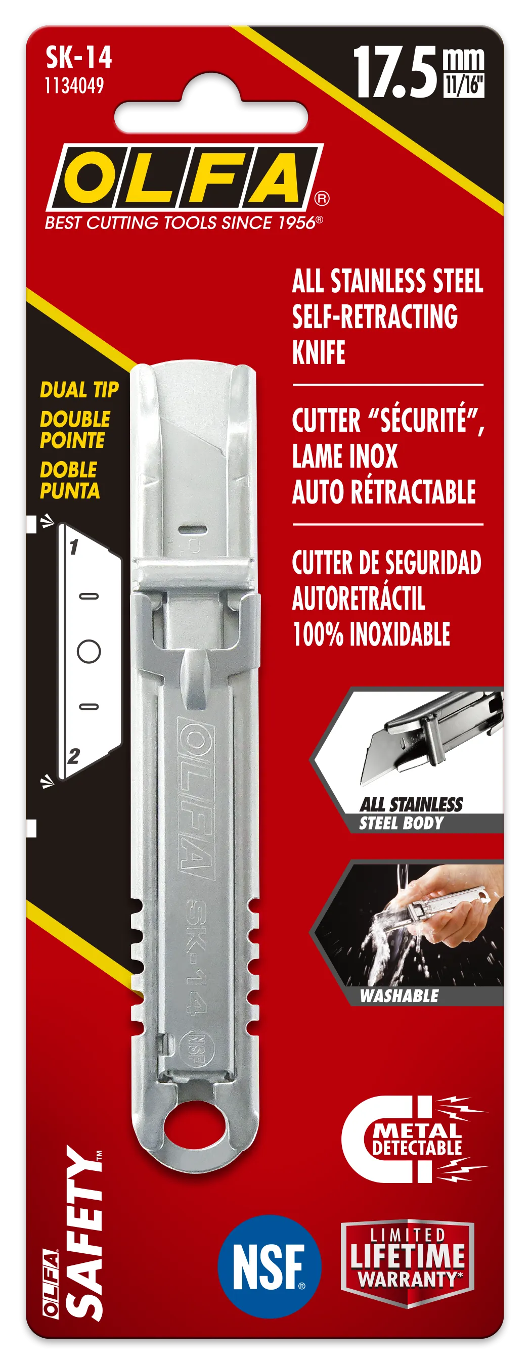 Utility Knife - OLFA SK-14 Semi-Automatic Stainless Steel Self-Retracting Safety Knife 1134049