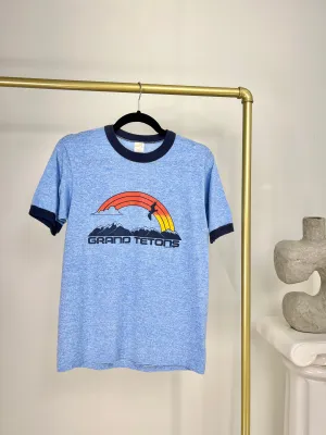 VINTAGE 1982 GRAND TETONS BLUE RINGER TEE