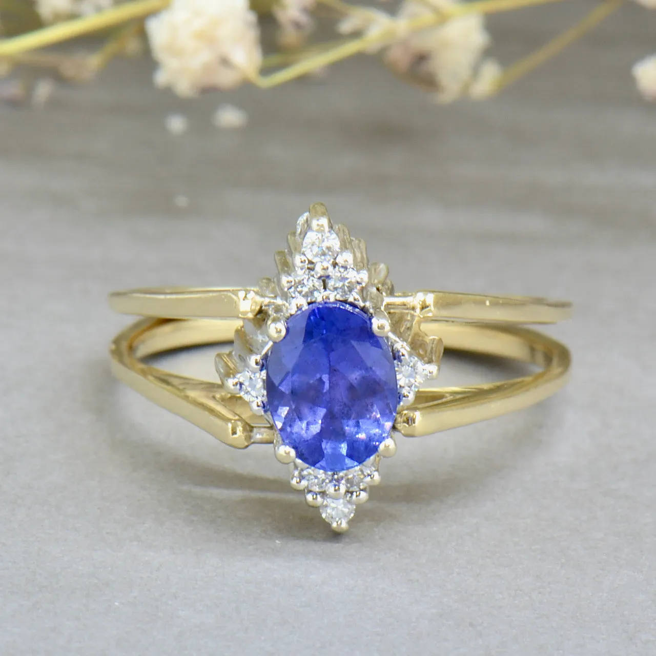 Vintage Reversible Ring - 14ct Yellow Gold Tanzanite & Diamond Double Sided Flip Ring