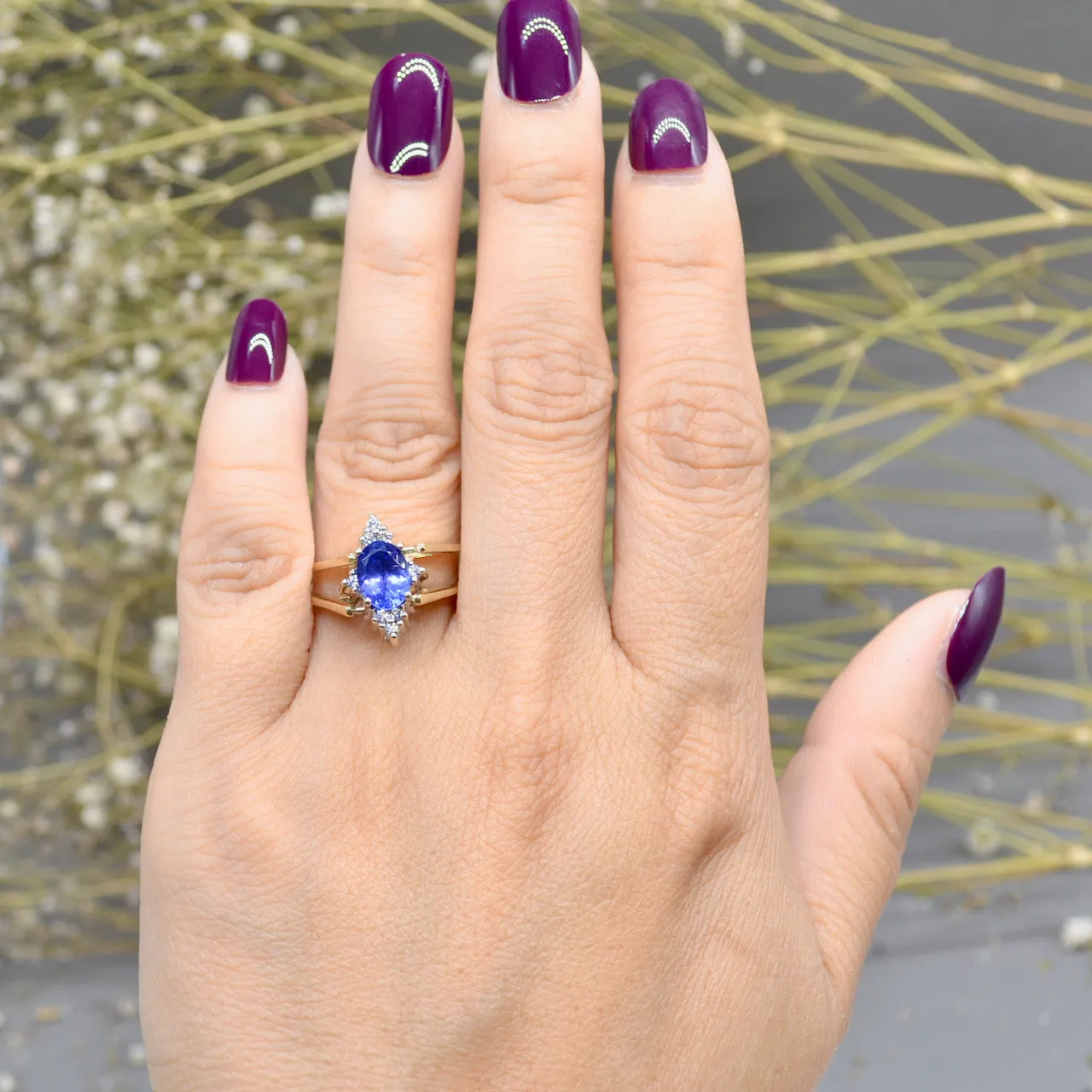 Vintage Reversible Ring - 14ct Yellow Gold Tanzanite & Diamond Double Sided Flip Ring