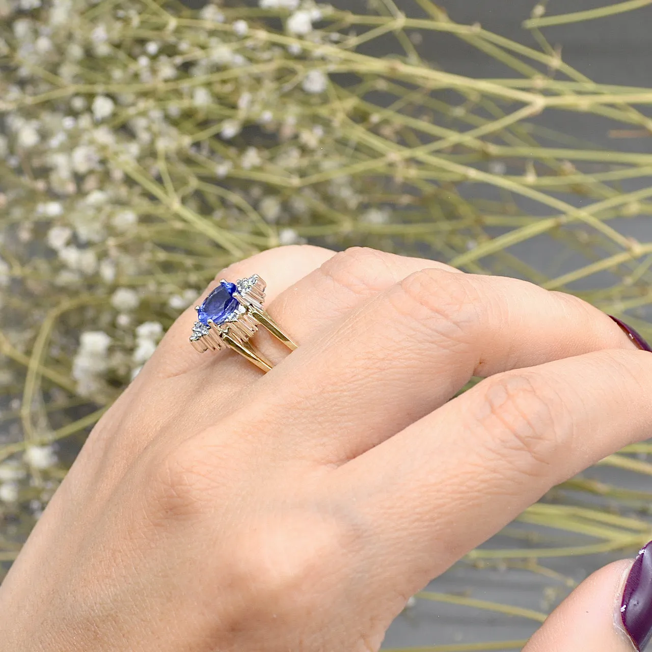 Vintage Reversible Ring - 14ct Yellow Gold Tanzanite & Diamond Double Sided Flip Ring