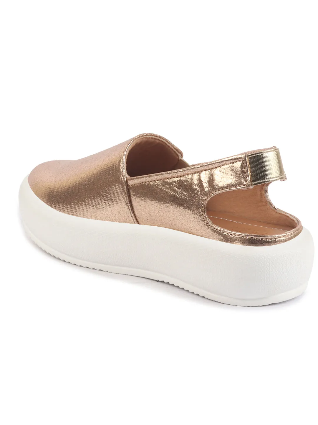 Women Golden Height Enhancer Elastic Closure Back Strap Platform Heel Slip On Shoes|Stylish|Chunky|Weekend|Classic Sneaker Shoes