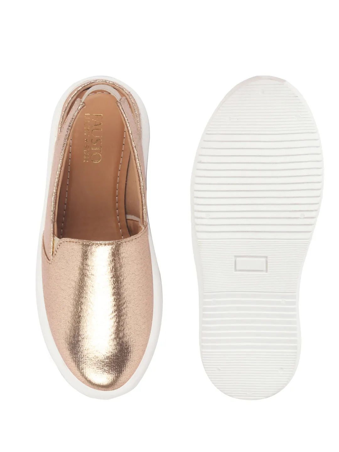 Women Golden Height Enhancer Elastic Closure Back Strap Platform Heel Slip On Shoes|Stylish|Chunky|Weekend|Classic Sneaker Shoes