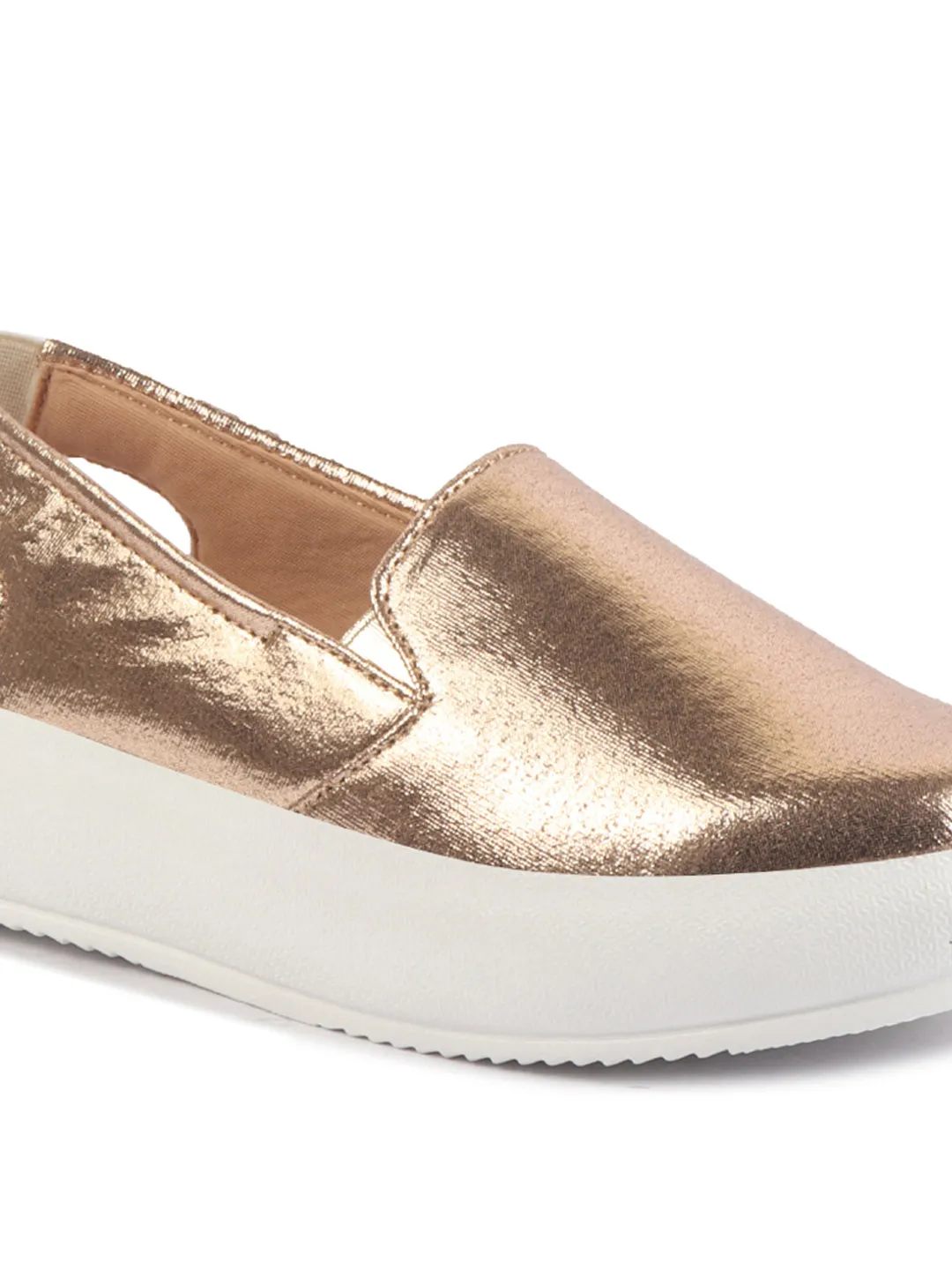 Women Golden Height Enhancer Elastic Closure Back Strap Platform Heel Slip On Shoes|Stylish|Chunky|Weekend|Classic Sneaker Shoes