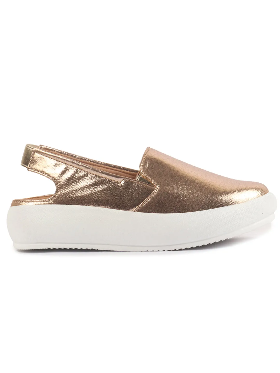 Women Golden Height Enhancer Elastic Closure Back Strap Platform Heel Slip On Shoes|Stylish|Chunky|Weekend|Classic Sneaker Shoes