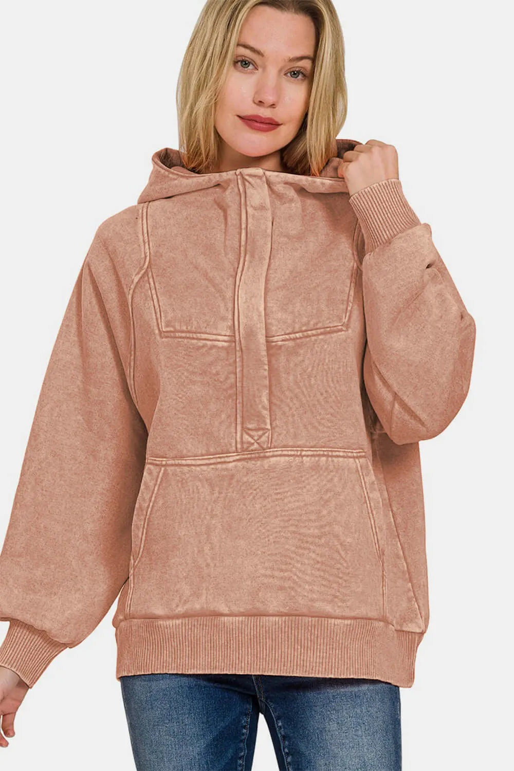 Zenana Acid Wash Hoodie Rust