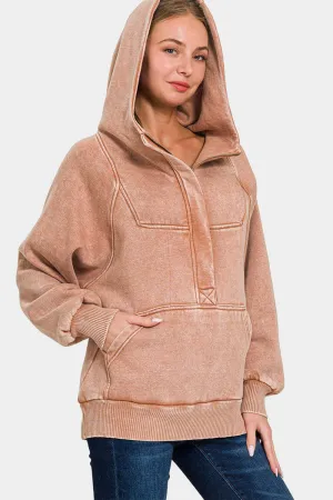 Zenana Acid Wash Hoodie Rust