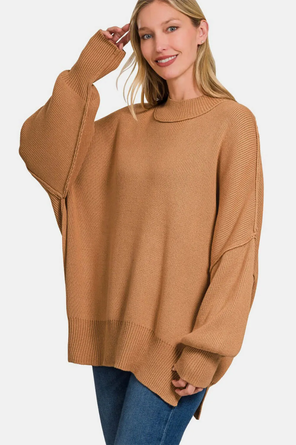 Zenana Oversized Sweater Deep Camel