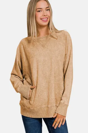 Zenana Sweatshirt Round Neck Camel