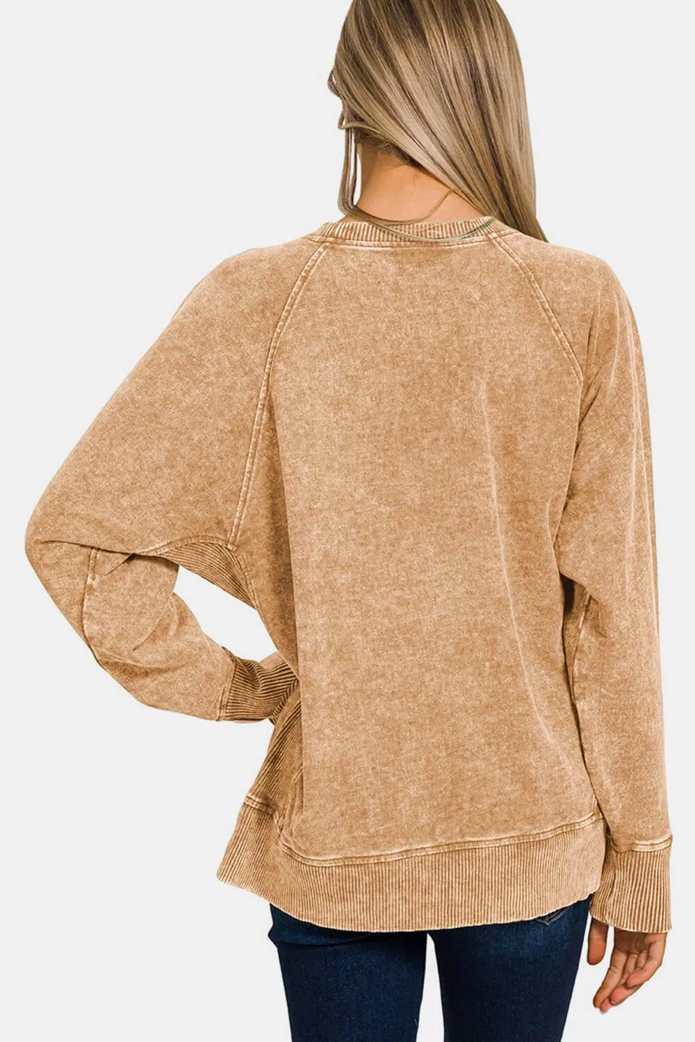 Zenana Sweatshirt Round Neck Camel